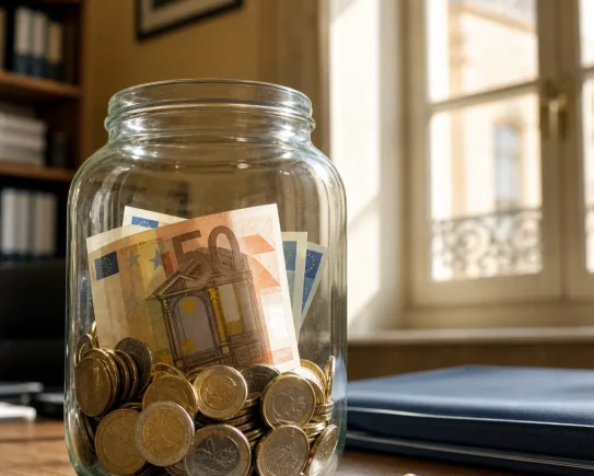 Bocal en verre transparent rempli d'euros, symbole de la transparence salariale dans les offres d'emploi